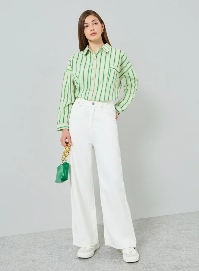 Styli  Women Off White Wide Leg Jeans for Women | Best Price UAE